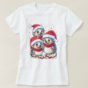 Vrolijk Kerstfeest Hedgehog Schattige Vakantie Cad T-shirt