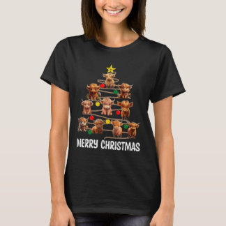 Vrolijk kerstfeest Highland Koe Western kerstboom  T-shirt