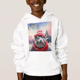Vrolijk Kerstfeest Hippo Kerstmuts en sjaal