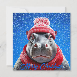 Vrolijk Kerstfeest Hippo Kerstmuts en sjaal Feestdagenkaart