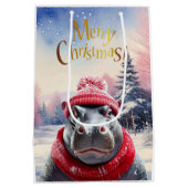 Vrolijk Kerstfeest Hippo Kerstmuts en sjaal Medium Cadeauzakje (Achterkant)
