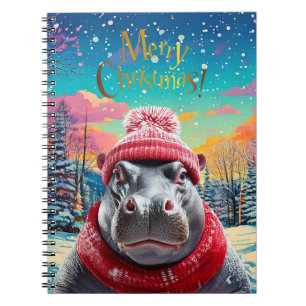 Vrolijk Kerstfeest Hippo Kerstmuts en sjaal Notitieboek