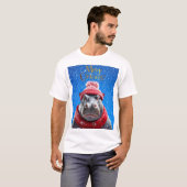 Vrolijk Kerstfeest Hippo Kerstmuts en sjaal T-shirt (Voorkant volledig)