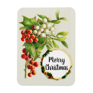 Vrolijk kerstfeest Holly Berries Gift Magnet Magneet