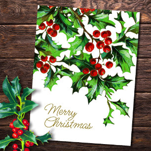 Vrolijk kerstfeest  Holly Berries met bericht Briefkaart