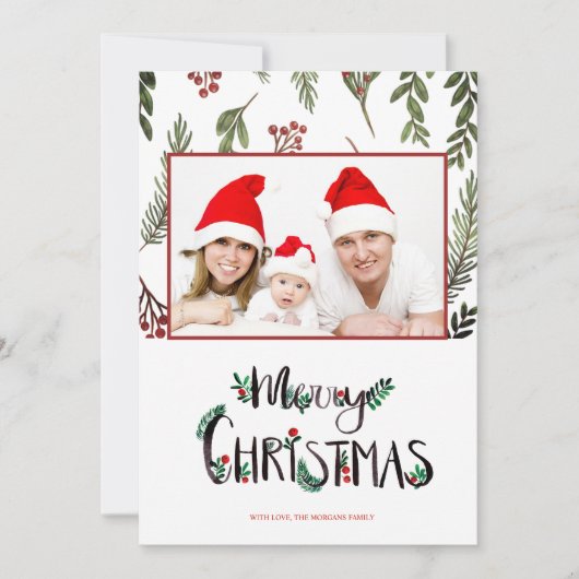 Vrolijk kerstfeest, Holly Berry Branches Foto (Voorkant)