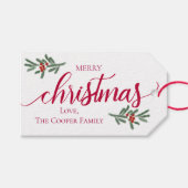 Vrolijk kerstfeest- Holly-bessen, Labels met spruc Cadeaulabel (Voorkant (Horizontaal))