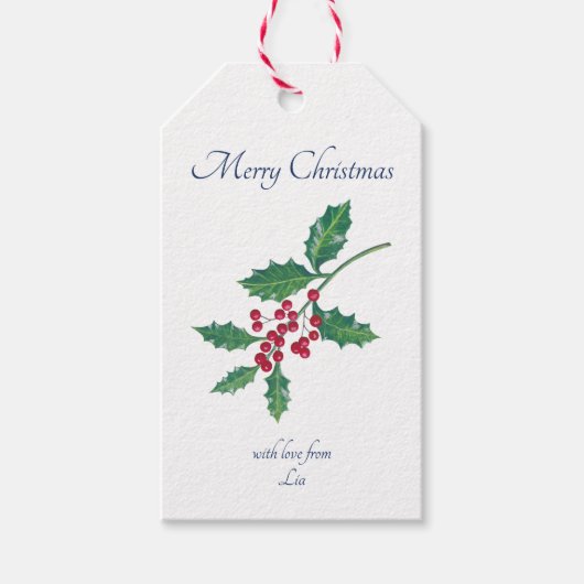Vrolijk Kerstfeest Holly Blue Green Gift Label Cadeaulabel (Voorkant)