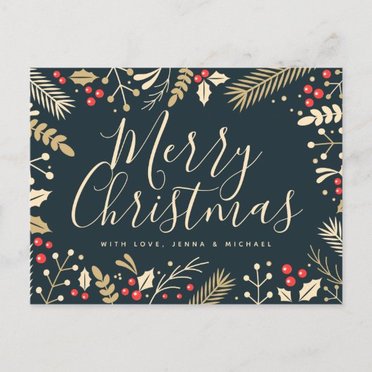 Vrolijk kerstfeest Holly en Berries Briefkaart (Voorkant)