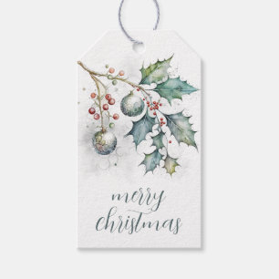 Vrolijk kerstfeest Holly en boom Ornamenten cadeau Cadeaulabel