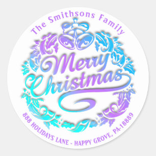 Vrolijk Kerstfeest Holly krans RSVP Royal Blue Omb Ronde Sticker