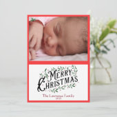 Vrolijk kerstfeest Holly Leaves en Berries Foto (Staand voorkant)