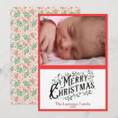 Vrolijk kerstfeest Holly Leaves en Berries Foto (Voorkant / Achterkant)