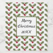 Vrolijk kerstfeest Holly Red Berries Green Leaves Wijn Etiket (Enkel label)