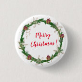 Vrolijk kerstfeest, holly ronde button 3,2 cm (Voorkant)