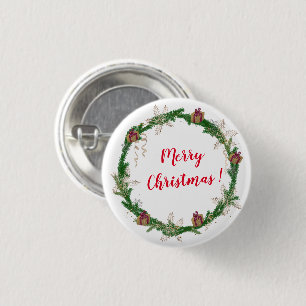 Vrolijk kerstfeest, holly ronde button 3,2 cm
