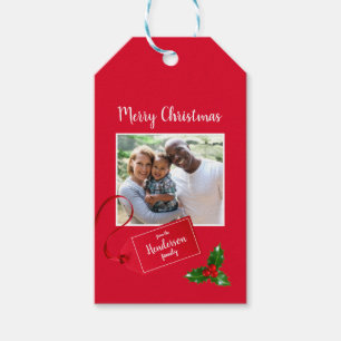Vrolijk kerstfeest Holly Sprig - Aangepaste foto - Cadeaulabel