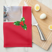 Vrolijk kerstfeest Holly Sprig - Aangepaste foto - Theedoek (Quarter Fold)