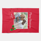 Vrolijk kerstfeest Holly Sprig - Aangepaste foto - Theedoek (Horizontaal)