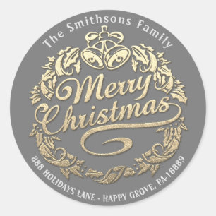 Vrolijk kerstfeest Holly Wreath RSVP Gold Royal Gr Ronde Sticker