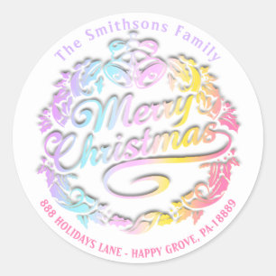 Vrolijk kerstfeest Holly Wreath RSVP Royal Pastels Ronde Sticker