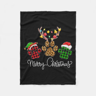 Vrolijk Kerstfeest Hond Pootjes Lichten Buffalo Pl Fleece Deken