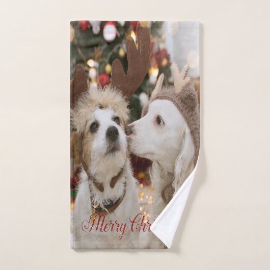 Vrolijk kerstfeest, honden in liefde bad handdoek (Handdoek)