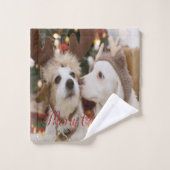 Vrolijk kerstfeest, honden in liefde bad handdoek (Wasdoekje)
