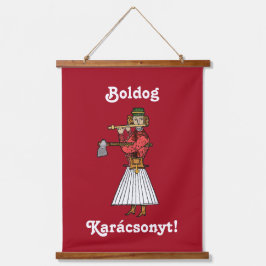 Vrolijk kerstfeest Hongaars Boldog Karácsonyt! Hangend Wandkleed