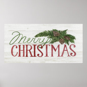 Vrolijk kerstfeest Hout Whitewash Poster