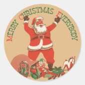 Vrolijk kerstfeest, iedereen! kerstman ronde sticker (Voorkant)