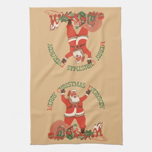 Vrolijk kerstfeest, iedereen! kerstman theedoek (Verticaal)