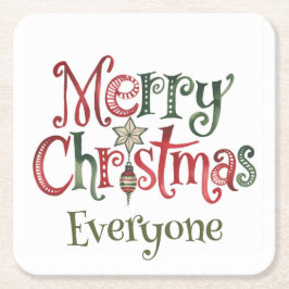 Vrolijk kerstfeest iedereen vierkante kartonnen onderzetter