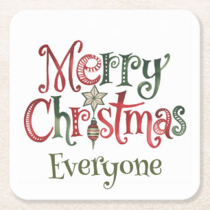 Vrolijk kerstfeest iedereen vierkante kartonnen onderzetter