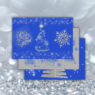 Vrolijk kerstfeest in blauw op zilver inpakpapier vel