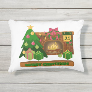 Vrolijk kerstfeest in de buurt van haard vreugdevu buitenkussen