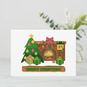 Vrolijk kerstfeest in de buurt van haard vreugdevu feestdagenkaart (Staand voorkant)