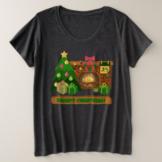Vrolijk kerstfeest in de buurt van haard vreugdevu grote maat t-shirt (Design voorkant)