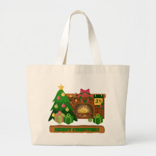 Vrolijk kerstfeest in de buurt van haard vreugdevu grote tote bag