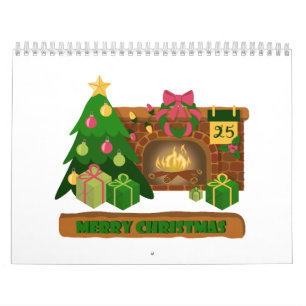 Vrolijk kerstfeest in de buurt van haard vreugdevu kalender