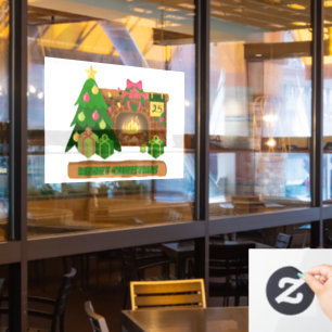 Vrolijk kerstfeest in de buurt van haard vreugdevu raamsticker