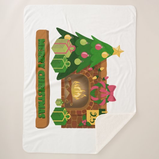 Vrolijk kerstfeest in de buurt van haard vreugdevu sherpa deken (Voorkant)