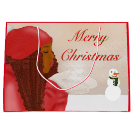 Vrolijk kerstfeest in de sneeuw groot cadeauzakje