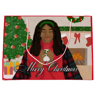 Vrolijk kerstfeest in de sneeuw groot cadeauzakje