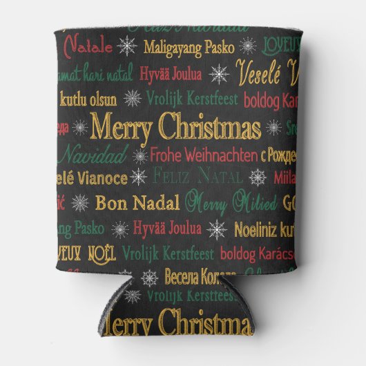 Vrolijk kerstfeest in een andere taal | blikjeskoeler (Voorkant)