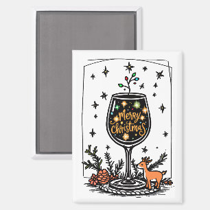 Vrolijk kerstfeest in een wijnglas magneet