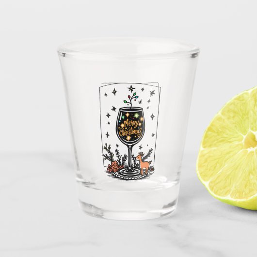 Vrolijk kerstfeest in een wijnglas shot glas (Voorkant)