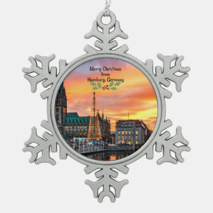 Vrolijk kerstfeest in Hamburg, Duitsland Tin Sneeuwvlok Ornament