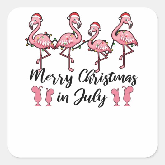 Vrolijk Kerstfeest in juli Flamingo Kerstzomer Vierkante Sticker (Voorkant)