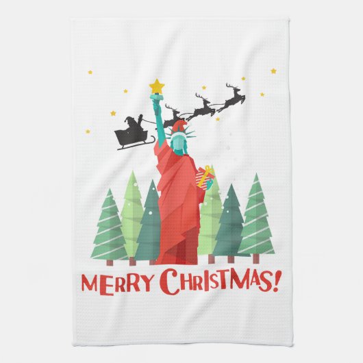 Vrolijk kerstfeest in New York Sinterklusbeeld in  Theedoek (Verticaal)